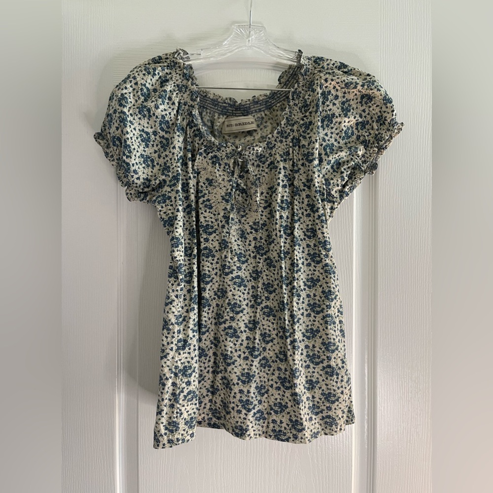 Bit & Bridle Floral Tie Front Womens Size Large Short Sleeve Top